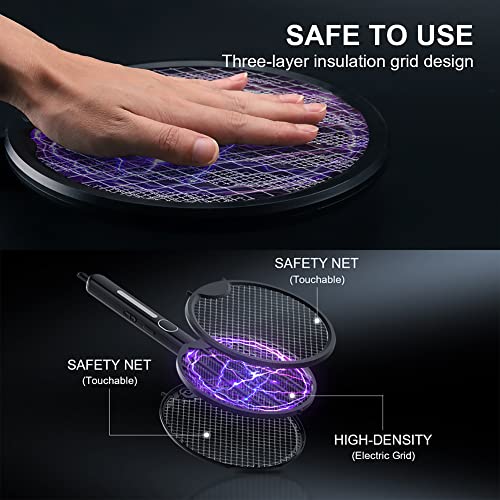 Bug Zapper Electric Fly Swatter, Rechargeable Bug Zapper Racket with 2