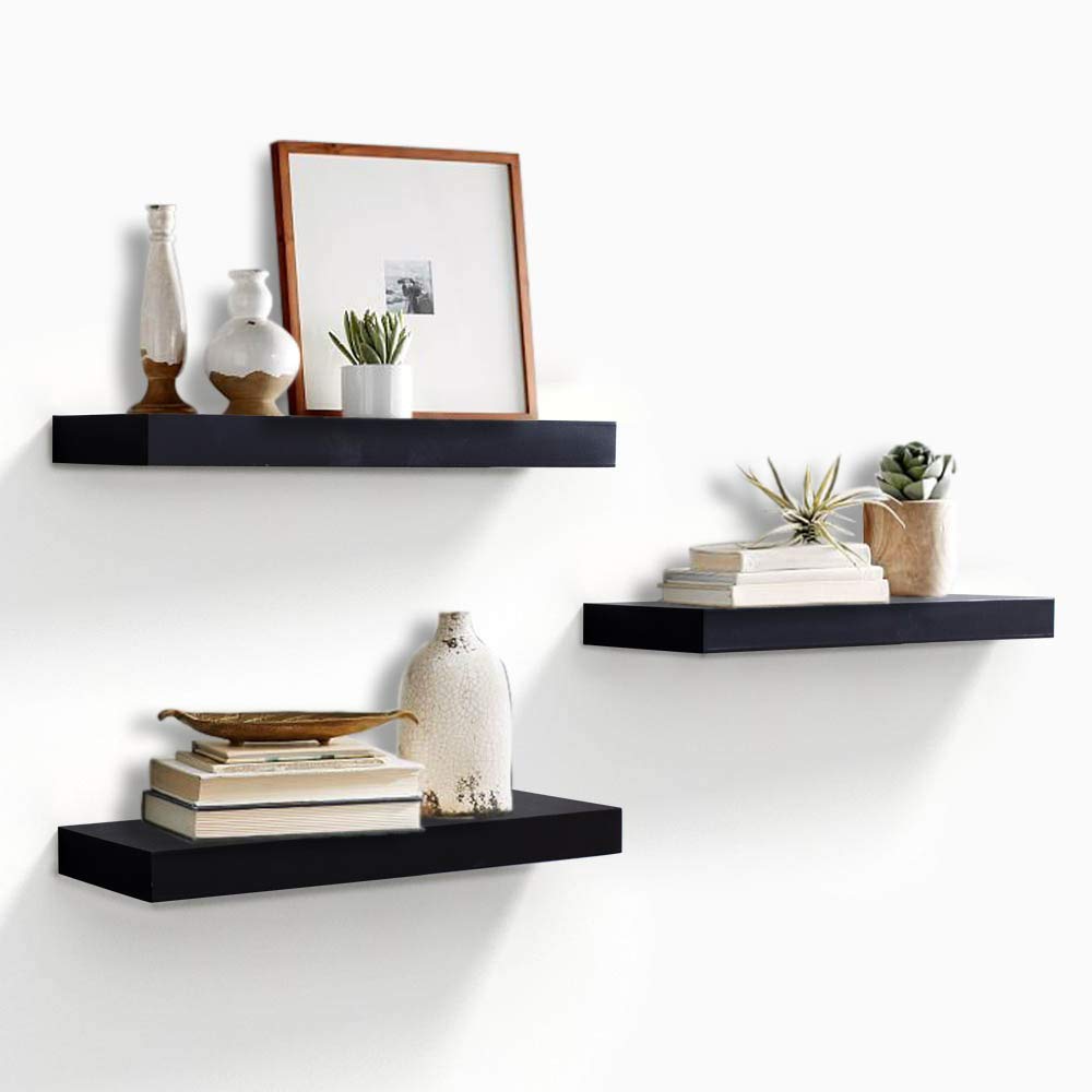 Ahdecor Black Floating Wall Mounted Shelves Set Of 3 Display Ledge Shelves Wide Panel For Bedroom Office Kitchen Living Room 5 9 Deep