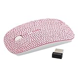 Optical Wireless Mouse - Crystal Case Rhinestone Bling USB Slimline Flat Computer Laptop Mouse (Pink)