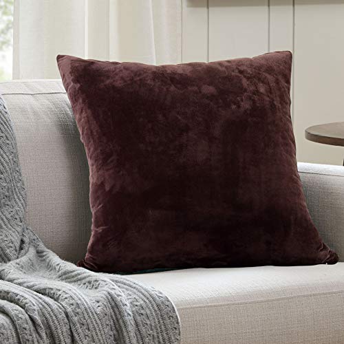 Evolive Soft Micromink Euro Sham Cover Pillowcase Replacement with Zipper Closure (Brown, 26"X26")