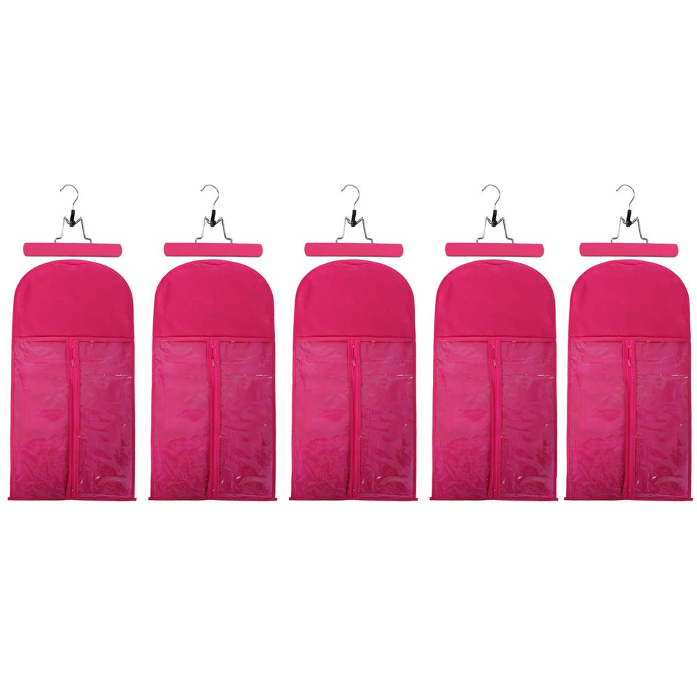 10 Pieces Wig Storage Bag with Hanger, Holder Case Protector with wooden Hanger,Dustproof Wig Stand Storage Bag Non-woven Hair Extension Storage Dust Proof Bag (5*Rosered Wig Bag+5*Rosered Hanger)