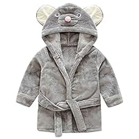 Kids Bathrobe, KASSD Baby Boys Girls Cartoon Animals Hooded Flannel Bath Robe Long Sleeve Pajamas, 1-5 Years (12-18 Months, Gray-Mouse)