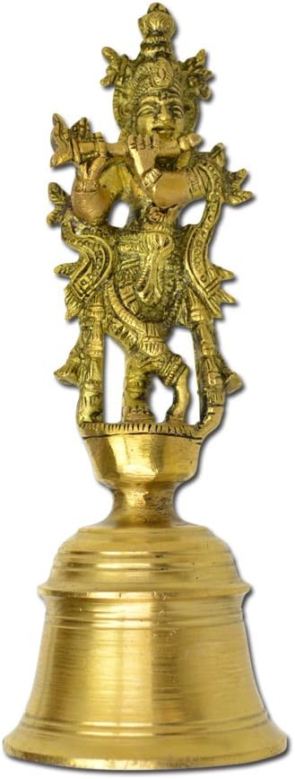 Solid Brass Carved Bell. Exquisite Lord Krishna design, Ghanti Chimes