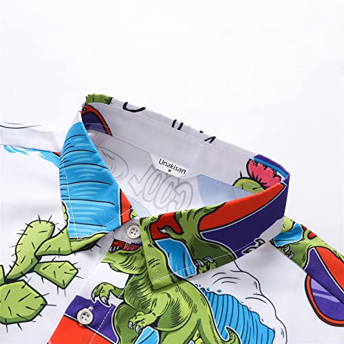 Unakisan Floral Hawaiian Shirt for Men Tropical Casual Short Sleeve Button Down Printed Beach Shirts Dinosaur 5024 S