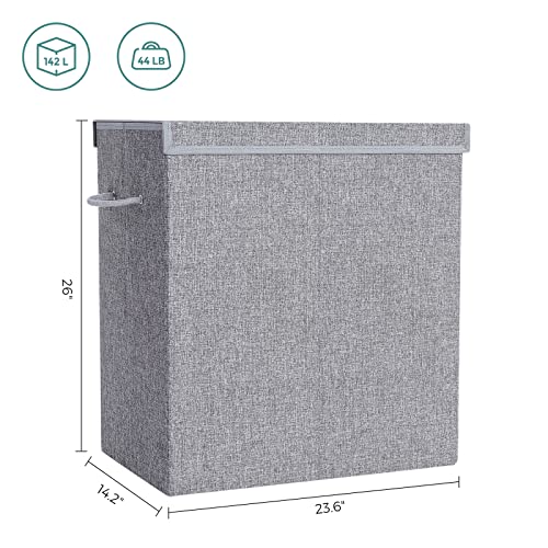 SONGMICS Sturdy Double Laundry Hamper with Lid & Removable Fabric Bag