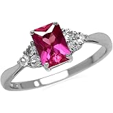 Silvershake 7x5mm Octagon Shape Birthstone Gemstone White Gold Plated or Yellow Gold Plated 925 Sterling Silver Engagement Ring Jewelry for Women