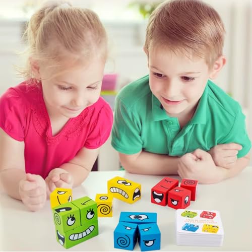 Brinquedo Educativo 3 EM 1 Cubo das Emoções com sininho - Monta cara e Pares Malucos Jogo Pedagógico Criativo e Divertido para Crianças, Meninos e Meninas, Didático Lúdico 3+ Anos Jogos de Tabuleiro