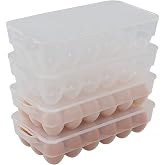 Ponpong Plastic 18 Egg Holder with Lid, Refrigerator Egg Storage Container, Pack of 4