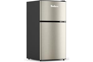 Bodare Mini Fridge with Freezer Quite: 3.2 Cu.Ft Mini Refrigerator with 2 Doors - Energy-Efficient Compact Small Refrigerator - for Bedroom Dorm Office Apartment (Champagne)