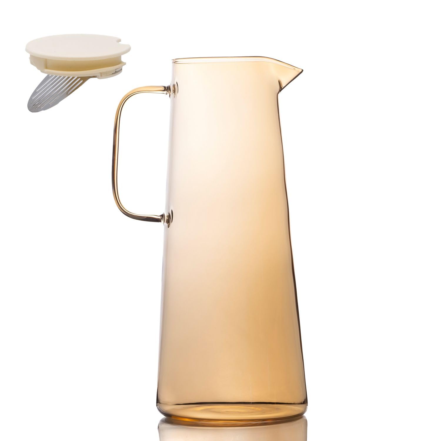 Intirilife Jug, Glass Pitcher, in Amber - 1.7 Litre Capacity - Glass, Water Jug with Lid and Sieve for Hot and Cold Drinks, Tea, Juice, Lemonade