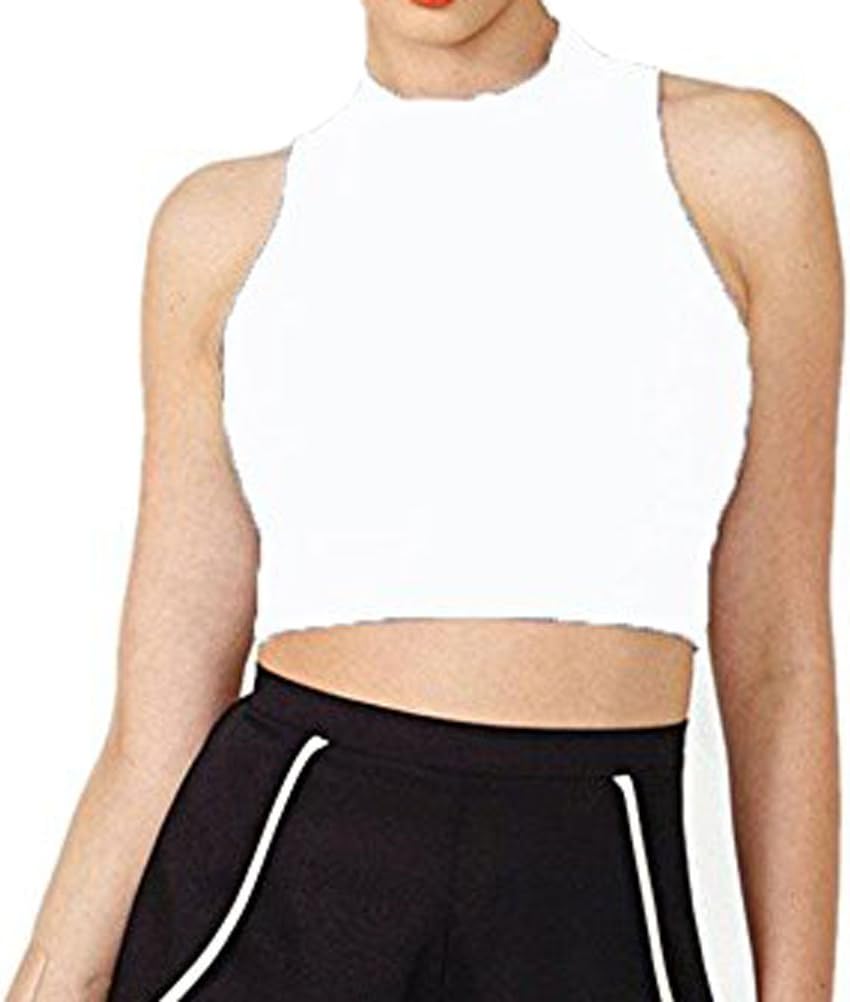 LIREROJE Womens Cotton Sleeveless Mock Turtleneck Stretchy Crop Tops