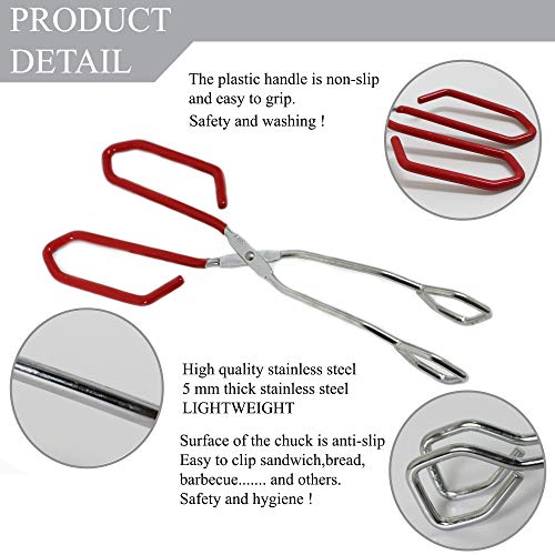 |Upgraded| 11â€™â€™ Premium Stainless Steel Scissor Tongs Extra Long With Red Silicone Handle by Okey Kitchen | Great Scissors Tongs For Kitchen, Food, Cooking, Baking & BBQ