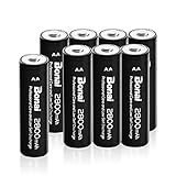 BONAI 8 Pack 2800mAh AA Rechargeable Batteries 1.2V Ni-MH Low Self Discharge - UL Certificate