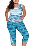 GLUDEAR Women's Sleeveless Top and Cropped Pants Two Piece Unitard Tankini Swimsuit 3X