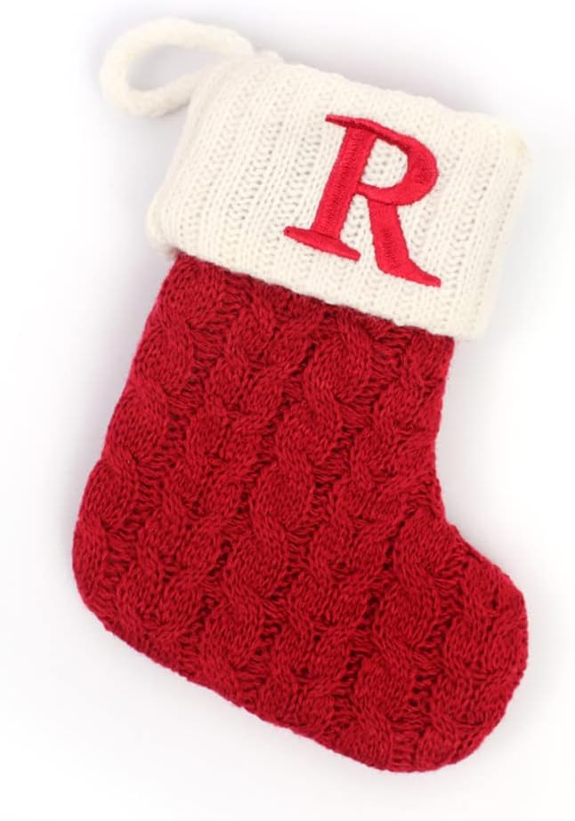 Stockings & Holders - MOONASE 7 Inches Christmas Stockings Knit Xmas Stockings Christmas Stocking with Letter Monogram Hanging Stockings for Family Christmas Decoration (R) (fgfh)