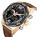 Analog Digital LED Dual Time Display Brown Genuine Leather Band Alloy Electroplating Gold Watchcase Mens Watches
