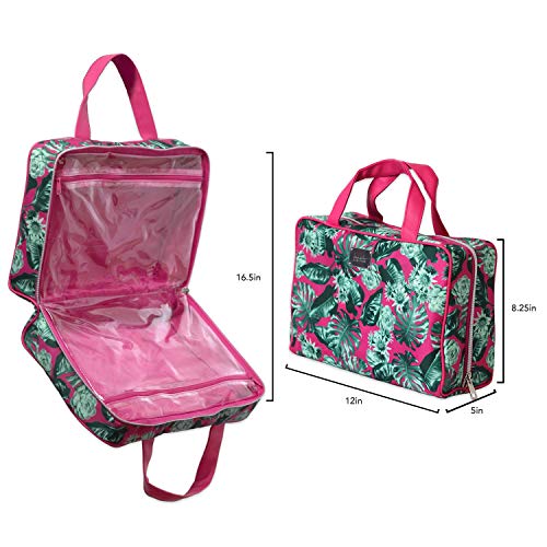 Nicole Miller Makeup Bag, Travel and Toiletry Bag, Large Cosmetic Bag with Zippered, Transparent Pockets and Handles, Foldable Makeup Bag for Home and Travel (Hot Pink & Green Leaf Print) 4 Nicole Miller Makeup Bag, Travel and Toiletry Bag, Large Cosmetic Bag with Zippered, Transparent Pockets and Handles, Foldable Makeup Bag for Home and Travel (Hot Pink & Green Leaf Print)