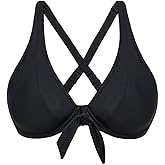 Women Underwire Bikini Top Only - Knot Front Bathing Suit Top Swim Bra Push Up Swimsuits Top