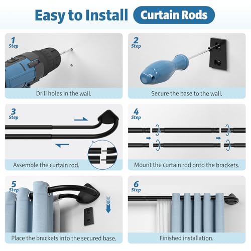 Barra Doble telescópica para Cortinas, Barras de Cortina Dobles Resistentes, Juego de Barra de Cortina Doble Ajustable, para Salón, Dormitorio y Balcón (negro, 28-120‘’（0.7-3M）)