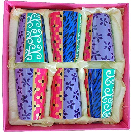 Set of Painted Espresso Cups in translucent Bone China also for mini desserts. Set of six cups in the original Tsarina design of Caroline Hely Hutchinson. Gift Boxed in pink and black to make a perfect birthday or wedding present