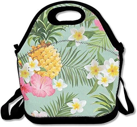Hawaiian Pineapple Flowers Floral 210 Lunch Bags Insulated Travel Picnic Lunchbox Women Teens