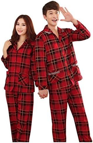 Joulifu Stylish Grids Cotton Matching Couples Men Women's Pajamas Set XXX-Large Men Red