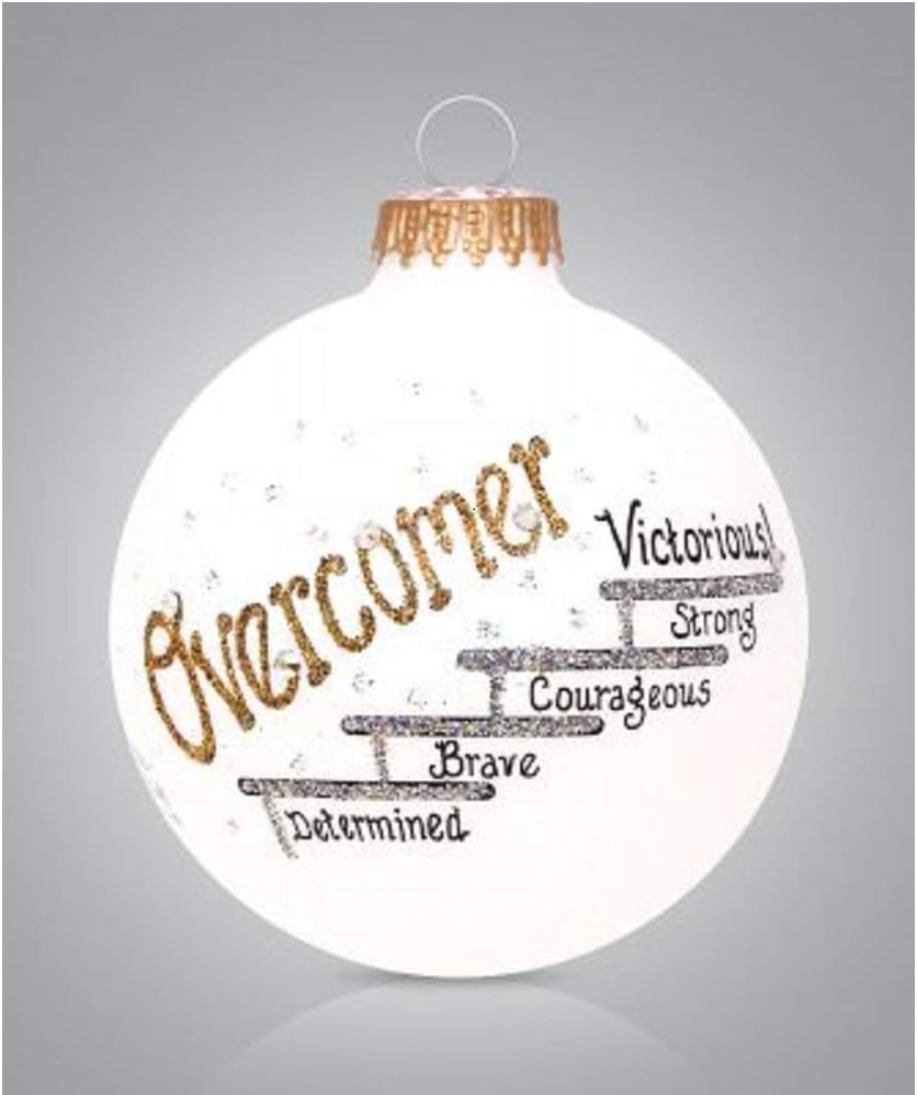 Home and Holiday Shops Overcomer Glass Ball Christmas Ornament Made in USA Victorious Strong Brave