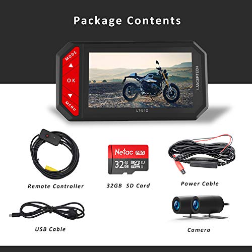 LANCERTECH LT-510 Motorcycle Dash Camera, FHD 1080P Front and Rear