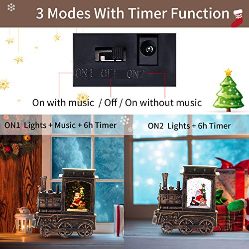 Weihnachtslaterne in Zugform, Schneelaterne mit Musik und Weihnachtsmann, wassergefüllt mit Schneegestöber, USB-oder Batteriebetriebene Schneekugel, LED Glitzer Laterne Weihnachtsdeko Innen, Zuhause