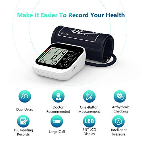 Blood Pressure Monitor,AUCEE Upper Arm Blood Pressure Monitor with USB Rechargeable, Digital Automatic Measure Blood Pressure and Heart Rate Pulse with Wide-Range Cuff for Home use, Large 3.5" Display