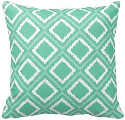 Bigdream Decorative Throw Pillow Fiber-Filled Pillow Indoor/Outdoor Accent Pillow For Bed/Sofa Two Sides 16"X16" Square Throw Pillow Mint Green Ikat