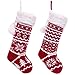 Valery Madelyn 21 inch Traditional Red White Knitted Christmas Stockings Set of 2 with Snowflakes, Christmas Tree and Faux Fur Cuff Design, Themed with Christmas Tree Skirt (Not Included)