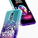 LG K30 Case, Phoenix Plus/Premier Pro LTE /K10 2018 /Xpression Plus/Harmony 2 w/[Tempered Glass Screen Protector], NageBee Glitter Liquid Quicksand Waterfall Floating Sparkle Cute Case -Aqua/Purple