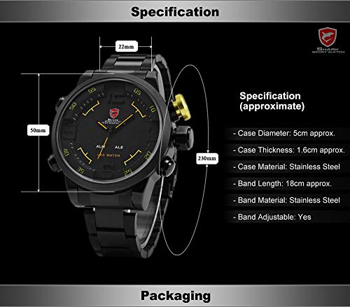 Gulper Shark Deportivos Relojes De Pulseras Hombre Acero inoxidalbe Alarma Día Fecha Pantalla LED - Imagen 6