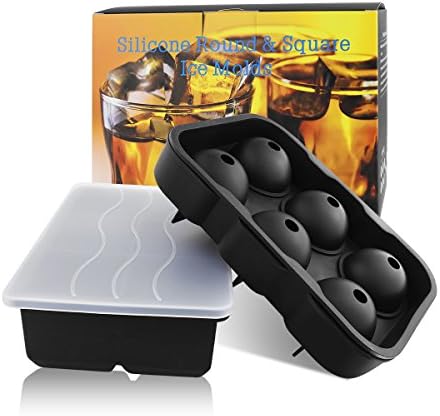 GOODLOGO Ice Tray Ice Cube Whiskey Trays Silicone Ice Cube Trays Combo (Set of 2) Sphere Ice Mold &amp; Big Ice Cube Tray Novelty -Silicone Ice Ball Maker For Highball &amp; Whiskey Glasses -[2 Pack]
