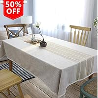 Leadtimes Thanksgiving Tablecloth Linen Lace Table Cover Striped Stitching for Kitchen Dining Tabletop Decorative (Coffee, 55" x 72")