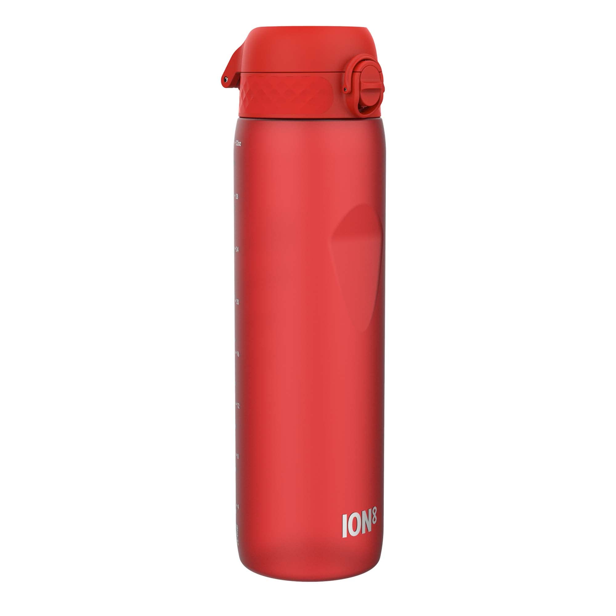Ion8 1 Litre Water Bottle, Leak Proof, Flip Lid, Carry Handle, Rapid Hydration, Dishwasher Safe, BPA Free, Contoured Grip, Ideal for Travel, Gym & Activity, Carbon Neutral Recyclon, 32 oz, Red — image 1