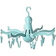 DODXIAOBEUL PRESSA 8-Claw Octopus Hanging Dryer 16 Clothes pegs, Easy to fold and Place -Turquoise