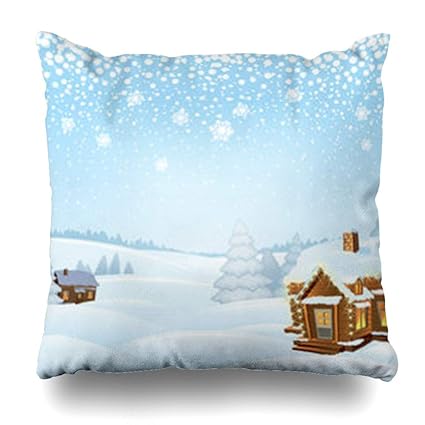 Amazon Com Vivyes Throw Pillow Covers Log Cabin Snowy Day Rural