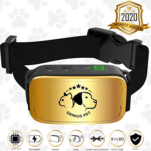Genius Pet 2020 Bark Collar for Dog – Premium Anti Bark Device with 4 Modes – Barking Collar Large LCD Display – 6 Sensitivity Adjustable Intensity Levels – Rechargeable for All Dogs 8 to 150 lbs