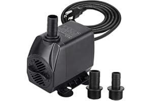 KEDSUM 260GPH Submersible Pump(1200L/H,20W), Ultra Quiet Water Pump with 5ft High Lift, Fountain Pump with 5.9 ft Grounded Power Cord, 3 Nozzles for Fish Tank, Pond, Aquarium, Statuary, Hydroponics