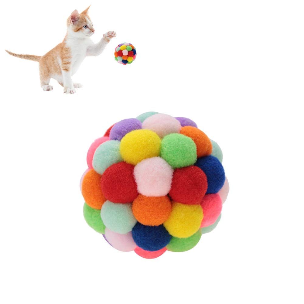 Pssopp Colorful Pet Plush Ball Toy for Dogs, Puppies and Cats - Soft Interactive Chew Training Exercise Play Toy with Bell (L)
