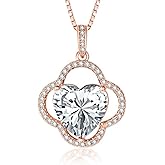 AulanRose Clover Necklaces for Women Gold 14K /18K Gold/White /Rose Gold with Dainty Clover Pendant Heart Birthstone Necklace Wedding Anniversary Birthday Christmas Gifts for Wife Her Mom Everyday Jewelry