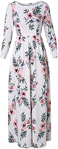 Kaoccy Women's Fashion Floral Long Dress 3/4 Sleeves Floor-length Maxi White M
