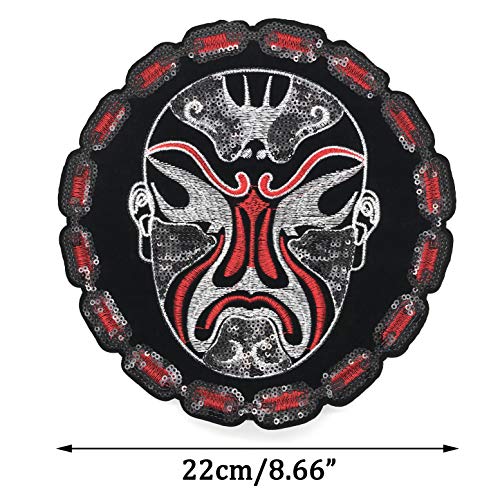 Chinese Peking Opera Facial Mask Patch, Fabric Embroidered Applique Iron On Sew On Emblem, Clothes Decals, Clothing Accessories, Clothes Hole Stickers (3Pcs)