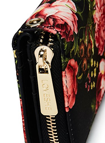 LOVESHE Women wallet RFID Blocking Purse Credit Card Clutch Zip Around Phone Clutch Large Travel Purse Wristlet Bohemian