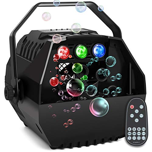 Baisun Bubble Machine With Led Lights Automatic Bubble Blowers For Kids Brithday Party Led Screen Operation Or Wireless Remoter Control,Adjustable Speed Levels,Powered by Plug-in or Battery