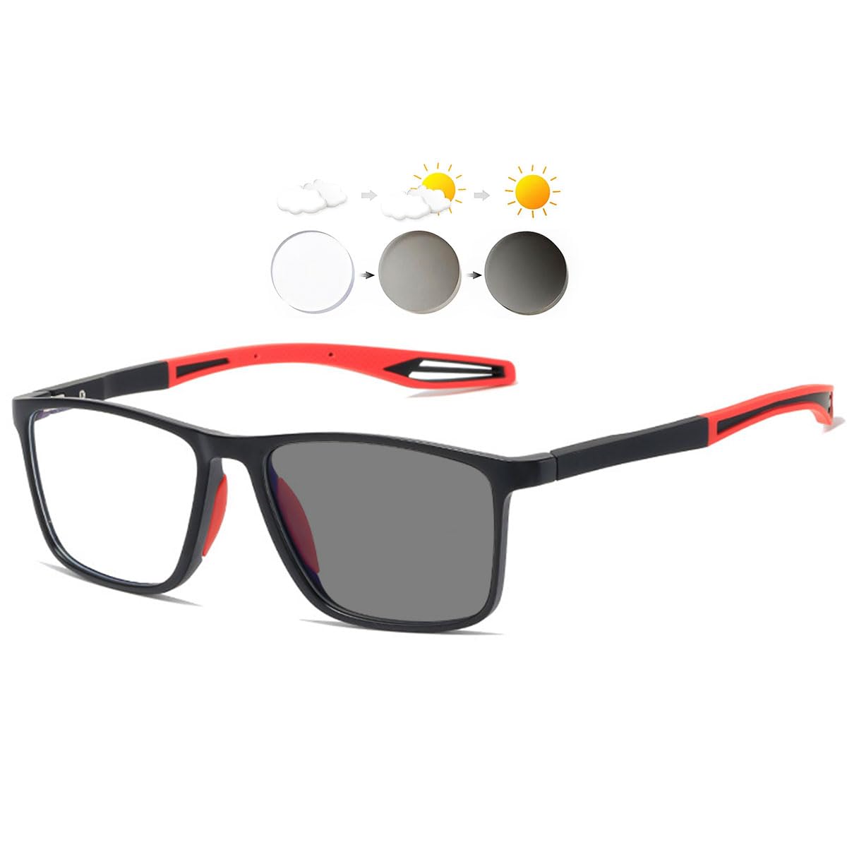 KOOSUFA Photochromic Reading Glasses Blue Light Blocking Sun Readers UV Protection TR90 Super Lightweight Sunglasses for Men Women 3 in 1 Lenses Darken In Sunlight Grey Lens/Black red 2.0