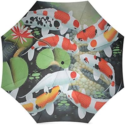 Japanese Fancy Carp Koi Fish Custom Folding Portable Outdoor Rain /Sun Umbrella Beach Travel Shade Sunscreen For Women/Men