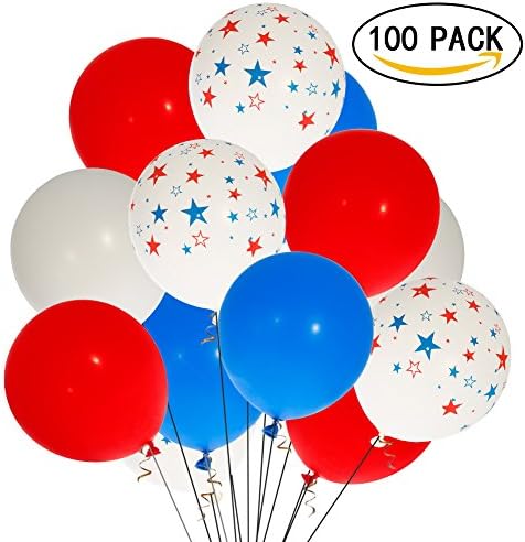 Patriotic Balloons Decorations, Fourth of July Party Supplies, Accessories for Presidents Day Independence Day (100 Pcs)